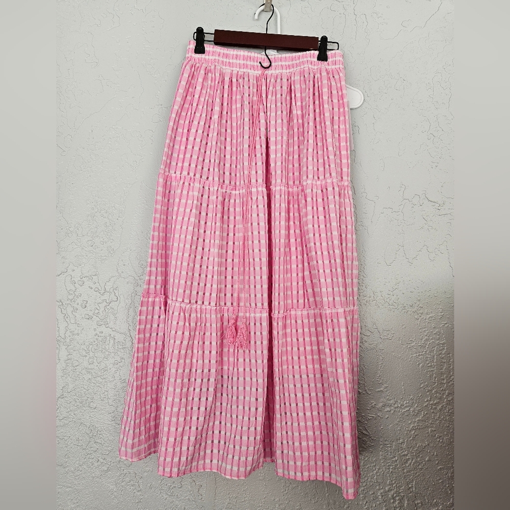 Nwt Anna Rose Gingham Tiered Pink Summer Maxi Long Womens M SKIRT Feminine Fairy - Picture 2 of 7